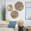 image:imageDeco 79 Metal Leaf Home Wall Decor Abstract Round Disk Wall Sculpture Set of 3 Wall Art 26 21 17 W Gold