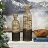 image:imageDeco 79 Plastic Rattan Handmade Decorative Vase Open Framed Centerpiece Vases with Bronze Metal Bases Set of 2 Vases for Home Decoration 25 19 H Light Brown