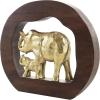 image:imageDeco 79 Aluminum Metal Elephant Decorative Sculpture Home Decor Statue with Brown Wooden Frame Accent Figurine 14 x 2 x 12 Gold