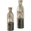 image:imageDeco 79 Plastic Rattan Handmade Decorative Vase Open Framed Centerpiece Vases with Bronze Metal Bases Set of 2 Vases for Home Decoration 25 19 H Light Brown