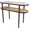 image:imageDeco 79 Rattan Console Table Oval 1 Shelf with Pressed Tempered Glass Top and Metal Legs 44 x 18 x 32 Brown44 x 18 x 32