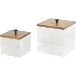 image:imageDeco 79 Acrylic Plastic Decorative Box Book Shaped Boxes with Brown Wooden Lids and Black Knobs Set of 2 Decorative Keepsake Boxes 75 H Clear