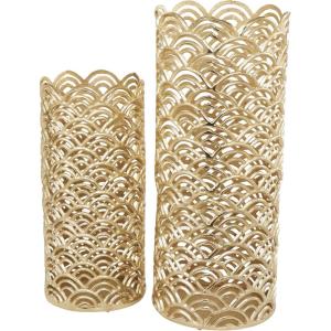 image:imageDeco 79 Aluminum Metal Geometric Decorative Vase Art Deco Inspired Centerpiece Vases with Arch Designs Set of 2 Vases for Home Decoration 32 13 H GoldGold