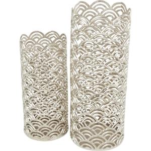 image:imageDeco 79 Aluminum Metal Geometric Decorative Vase Art Deco Inspired Centerpiece Vases with Arch Designs Set of 2 Vases for Home Decoration 32 13 H GoldSilver