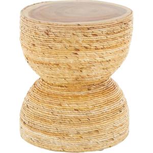 image:imageDeco 79 Banana Leaf Handmade Side End Accent Table Woven End Table with Wooden Tabletop Side Table 16 x 16 x 19 Light BrownLight Brown