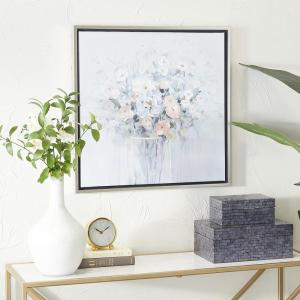 image:imageDeco 79 Canvas Floral Bouquet Framed Wall Art with Gold Frame 24 x 1 x 24 Multi ColoredBlue