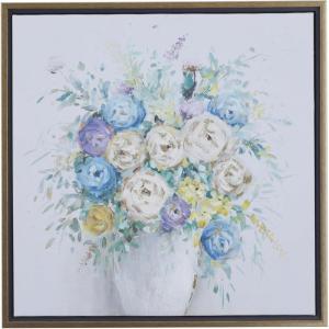 image:imageDeco 79 Canvas Floral Bouquet Framed Wall Art with Gold Frame 24 x 1 x 24 Multi ColoredLIGHT BLUE