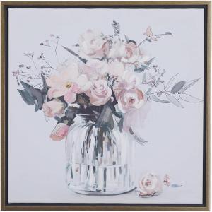 image:imageDeco 79 Canvas Floral Bouquet Framed Wall Art with Gold Frame 24 x 1 x 24 Multi ColoredPink