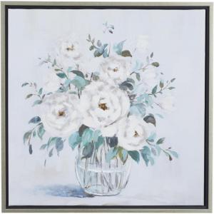 image:imageDeco 79 Canvas Floral Bouquet Framed Wall Art with Gold Frame 24 x 1 x 24 Multi ColoredWHITEBLUE