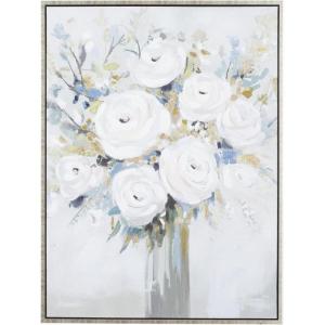 image:imageDeco 79 Canvas Floral Bouquet Framed Wall Art with Gold Frame 24 x 1 x 24 Multi ColoredWHITEGOLD