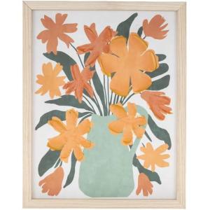 image:imageDeco 79 Canvas Floral Framed Wall Art with Green Leaves and Vase 14 x 1 x 11 Orange