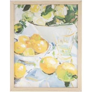 image:imageDeco 79 Canvas Fruit Lemon Framed Wall Art with Light Brown Frame 14 x 1 x 11 Yellow
