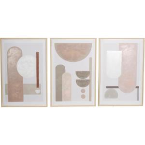 image:imageDeco 79 Canvas Geometric Mid Century Modern Geometric Framed Wall Art with Brown Accents Set of 3 24 W 36 H Pink