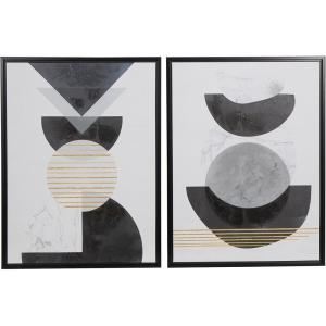 image:imageDeco 79 Canvas Geometric Mid Century Modern Geometric Framed Wall Art with Gold Foil Accent Set of 2 24 W 32 H White