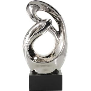 image:imageDeco 79 Ceramic Abstract Decorative Sculpture Looped Home Decor Statue with Black Block Base Accent Figurine 14 x 7 x 25 SilverSilver