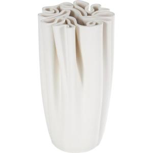 image:imageDeco 79 Ceramic Abstract Decorative Vase Ribbed Dimensional Folded Centerpiece Vase with Curvy Rim Flower Vase for Home Decoration 6 x 6 x 12 WhiteWhite