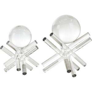 image:imageDeco 79 Crystal Abstract Decorative Sculpture Jack Inspired Home Decor Statues with Clear Resting Orbs Set of 2 Accent Figurines 8 7H Clear