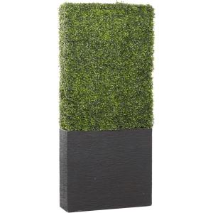 image:imageDeco 79 Faux Foliage Boxwood Hedge Topiary Tall with Realistic Leaves and Black Cement Planter Box 29 x 9 x 66 Green
