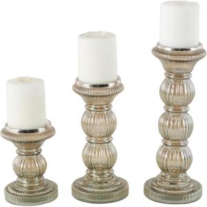 image:imageDeco 79 Glass Handmade Decorative Candle Holder Turned Style Pillar Candle Stand Set of 3 Candlestick Holder 6 9 12H Gray