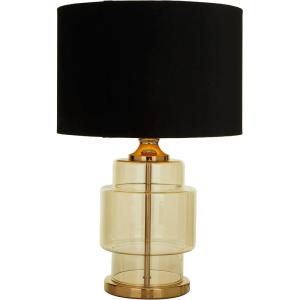 image:imageDeco 79 Glass Room Table Lamp Transparent Base Accent Lamp with Drum Shade Lamp 15 x 15 x 23 GoldBlack Shade
