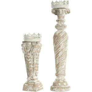 image:imageDeco 79 Glass Scroll Decorative Candle Holder Candle Stand with White Crown Set of 2 Candlestick Holder 25 16 H Beige
