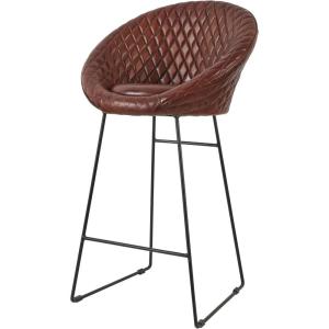 image:imageDeco 79 Leather Round Diamond Tufted Bar Stool with High Back and Black Metal Legs Set of 2 25 W 42 H BrownBrown