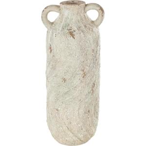 image:imageDeco 79 Magnesium Oxide Decorative Vase Distressed Centerpiece Vase with 2 Small Handles Flower Vase for Home Decoration 8 x 9 x 22 Cream