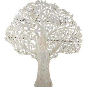 image:imageDeco 79 Mango Wood Tree Home Wall Decor Large Carved Wall Sculpture with Scrollwork Wall Art 71 x 3 x 79 BrownWhite