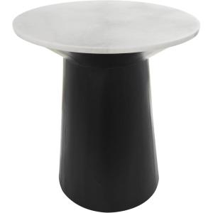 image:imageDeco 79 Marble Geometric Side End Accent Table End Table with Black Wooden Base Side Table 26 x 26 x 29 White