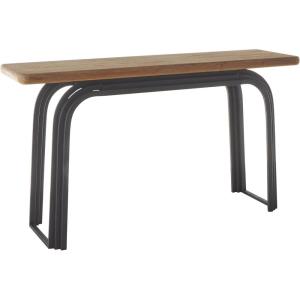 image:imageDeco 79 Metal Layered Arch Console Table with Brown Tabletop 55 x 16 x 31 Black