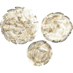 image:imageDeco 79 Metal Leaf Home Wall Decor Abstract Round Disk Wall Sculpture Set of 3 Wall Art 26 21 17 W Gold