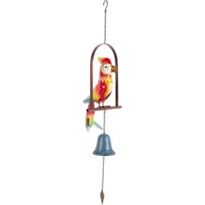 image:imageDeco 79 Metal Parrot Handmade Perched Windchime with Hanging Bell 10 x 8 x 33 RedRed