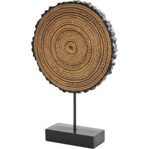 image:imageDeco 79 Metal Tribal Decorative Sculpture Carved Circular Home Decor Statue with Black Stand and Wavy Edge Accent Figurine 11 x 3 x 17 Brown