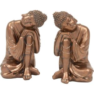 image:imageDeco 79 Polystone Buddha Decorative Sculpture Meditating Home Decor Statues with Engraved Carvings and Relief Detailing set of 2 Accent Figurines 6 x 6 x 9 Bronze