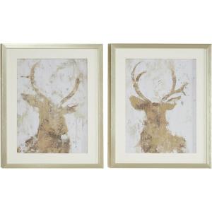 image:imageDeco 79 Polystone Deer Home Wall Decor Wall Sculpture with Silver Frame Set of 2 Wall Art 17 W 21 H White