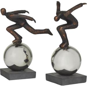 image:imageDeco 79 Polystone People Decorative Sculpture Home Decor Statues Set of 2 Accent Figurines 4W 17H Bronze13  14H