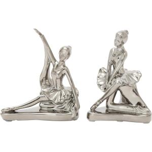 image:imageDeco 79 Porcelain Ceramic Dancer Decorative Sculpture Home Decor Statues set of 2 Accent Figurines 6 x 3 x 7 SilverSilver