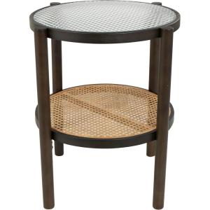 image:imageDeco 79 Rattan Console Table Oval 1 Shelf with Pressed Tempered Glass Top and Metal Legs 44 x 18 x 32 BrownSide Table 19 x 19 x 24