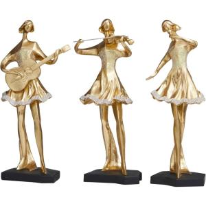 image:imageDeco 79 Resin Musician Decorative Sculpture Abstract Women Home Decor Statues with Glitter and Rhinestone Detailing Set of 3 Accent Figurines 7W 16H Gold