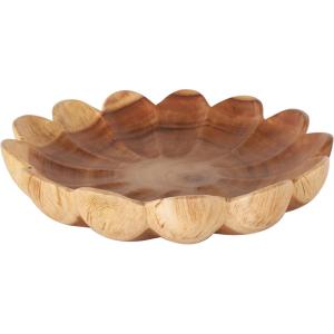image:imageDeco 79 Teak Wood Floral Handmade Decorative Bowl with Light Brown Tones 17 x 17 x 4 Brown