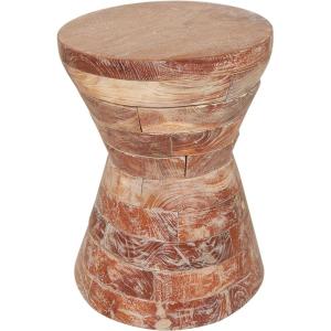 image:imageDeco 79 Teak Wood Geometric Handmade Side End Accent Table Hourglass End Table with Stacked Wood Pieces Side Table 14 x 14 x 19 Brown