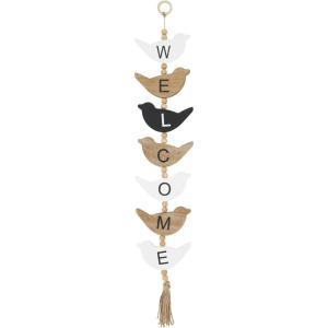 image:imageDeco 79 Wood Bird Handmade Home Wall Decor Welcome Sign Wall Sculpture with Tassel and Bead Accents Wall Art 7 x 2 x 42 BlackBlack