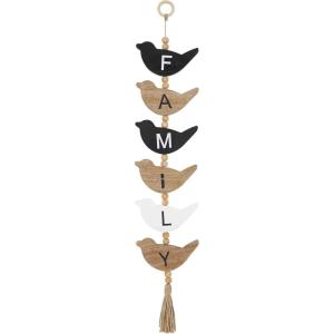 image:imageDeco 79 Wood Bird Handmade Home Wall Decor Welcome Sign Wall Sculpture with Tassel and Bead Accents Wall Art 7 x 2 x 42 BlackBrown