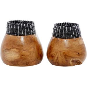 image:imageDeco 79 Wood Handmade Decorative Vase Centerpiece Vases with Black Seagrass Accents Set of 2 Flower Vases for Home Decoration 10 9H Brown