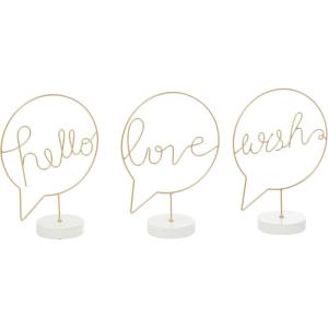 image:imageDeco 79 Wooden Sign Home Decorative Sign Hello Love Wish Wall Sculpture with Text Bubble Design Set of 3 Wall Art 9W 13H Gold