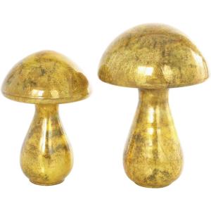 image:imageThe Novogratz Glass Mushroom Decorative Sculpture Weathered Home Decor Statues Set of 2 Accent Figurines 12 10H GoldGold