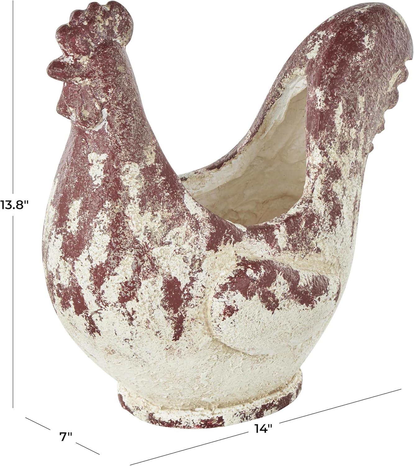 image:imageDeco 79 Magnesium Oxide Rooster Indoor Outdoor Planter Small Planter Pot with Rust Colored Distressed Details Planter 14 x 7 x 14 White