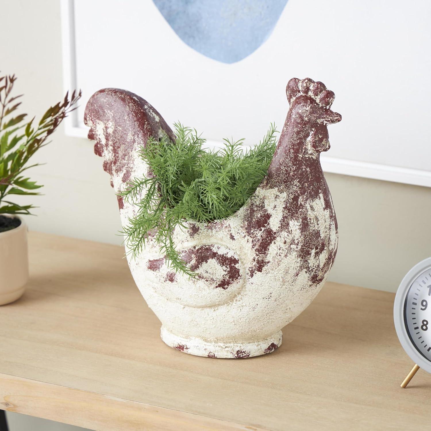 image:imageDeco 79 Magnesium Oxide Rooster Indoor Outdoor Planter Small Planter Pot with Rust Colored Distressed Details Planter 14 x 7 x 14 White
