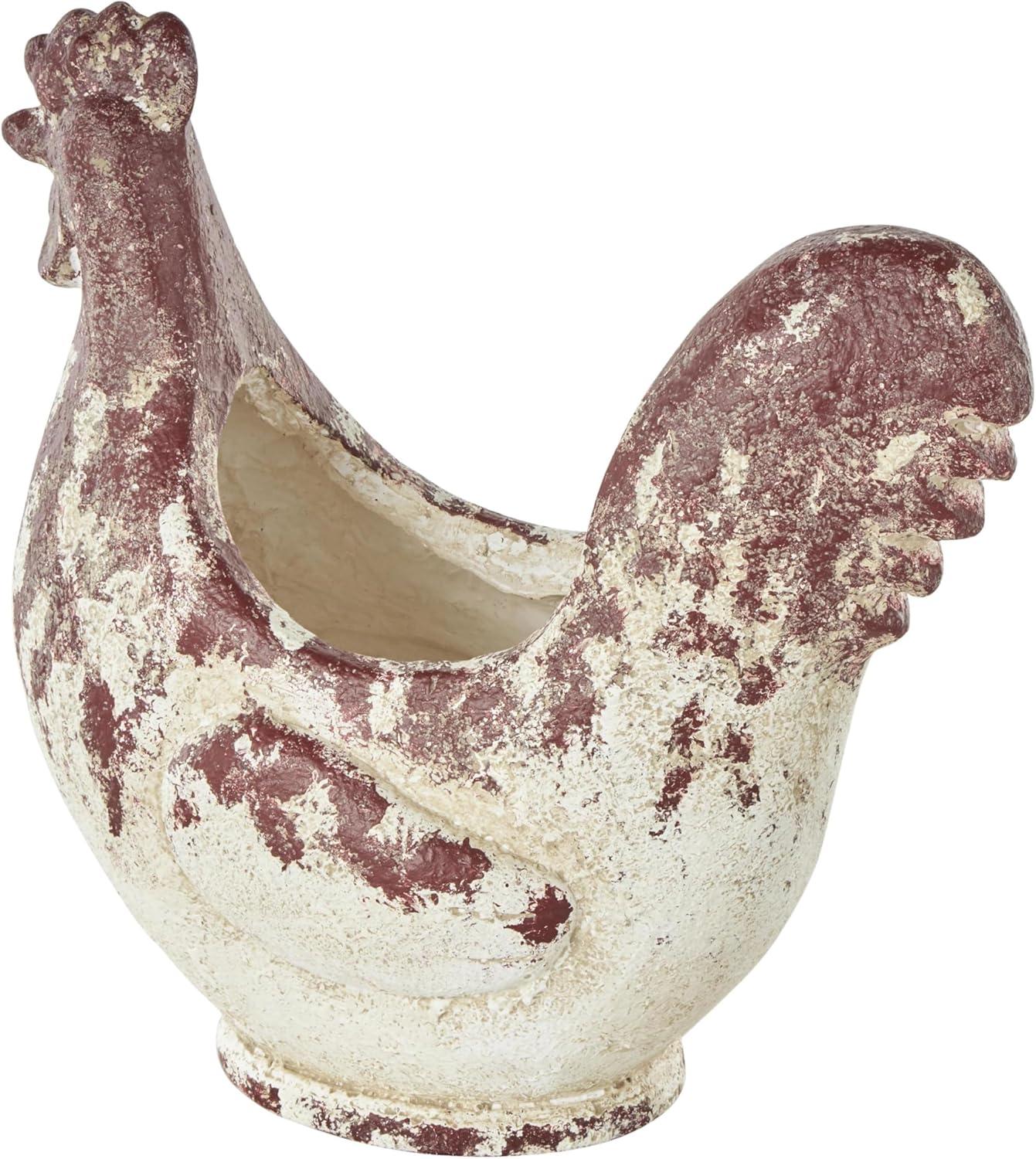 image:imageDeco 79 Magnesium Oxide Rooster Indoor Outdoor Planter Small Planter Pot with Rust Colored Distressed Details Planter 14 x 7 x 14 White