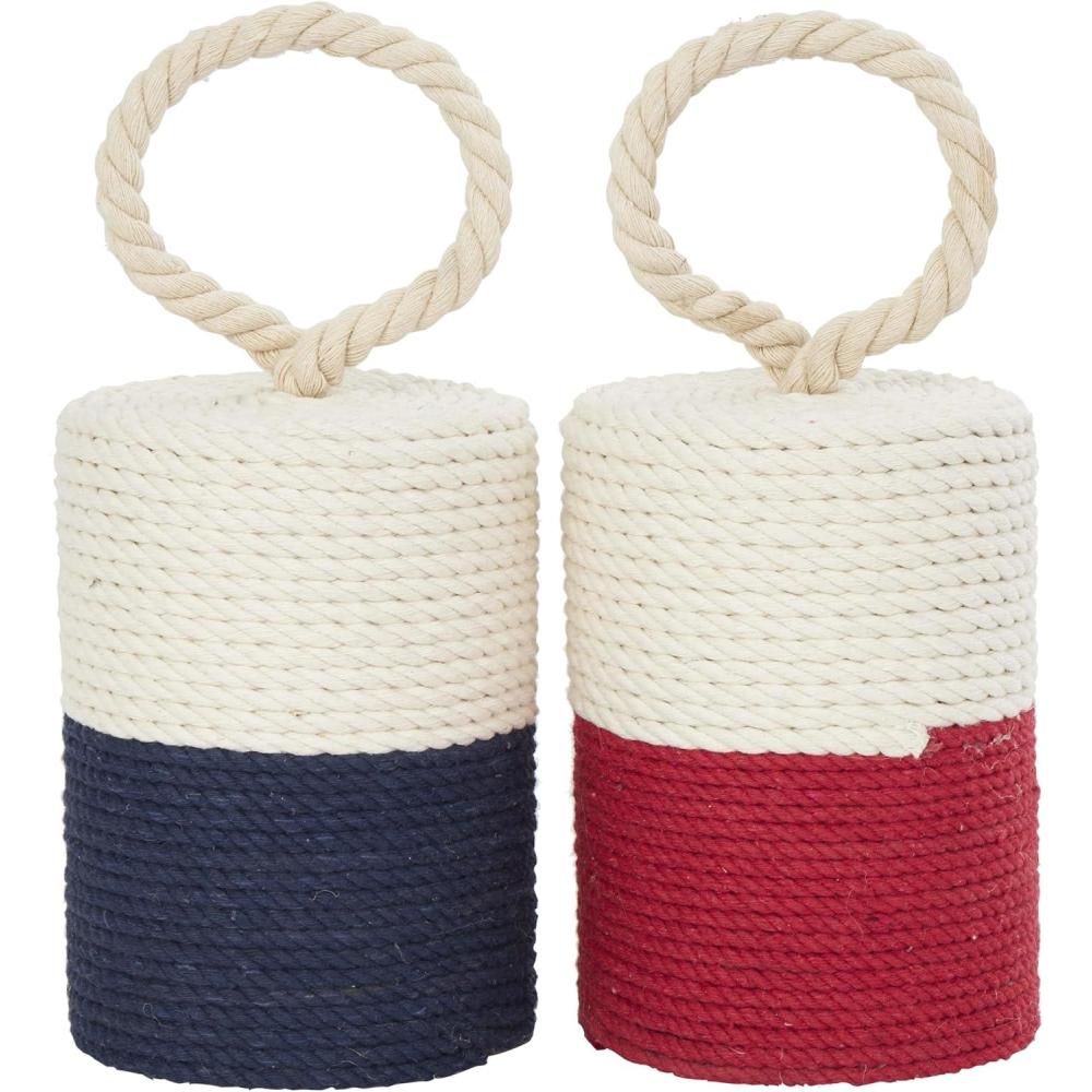image:imageDeco 79 Cotton Fabric Buoy Decorative Sculpture Coiled Colorblock Home Decor Statues with Red and Blue Bases Set of 2 Accent Figurines 5W 7H Cream4W  5H